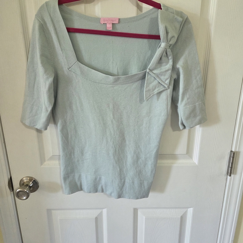 Lilly Pulitzer Blue Fitted 3/4 Sleeve Sailor Collar Blouse